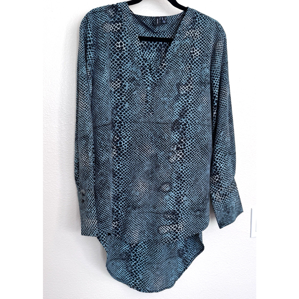 Vera Moda Animal Print Hi Low Blouse M Blue Green Lightweight